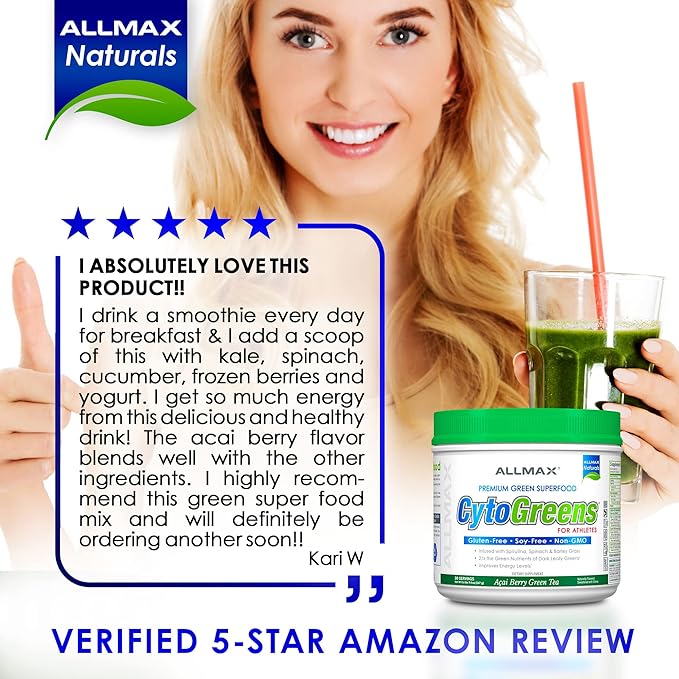 ALLMAX Nutrition - Cytogreens Super Greens Powder, Infused with Spirulina, Spinach & Barley Grass, Supports Immune & Digestive Health, Gluten Free & Vegan, 30 Servings (Acai Berry Green Tea)