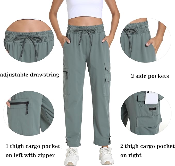 Women's Lightweight Hiking Joggers with Pockets - Water Resistant Cargo Pants for Outdoor Workouts Camping