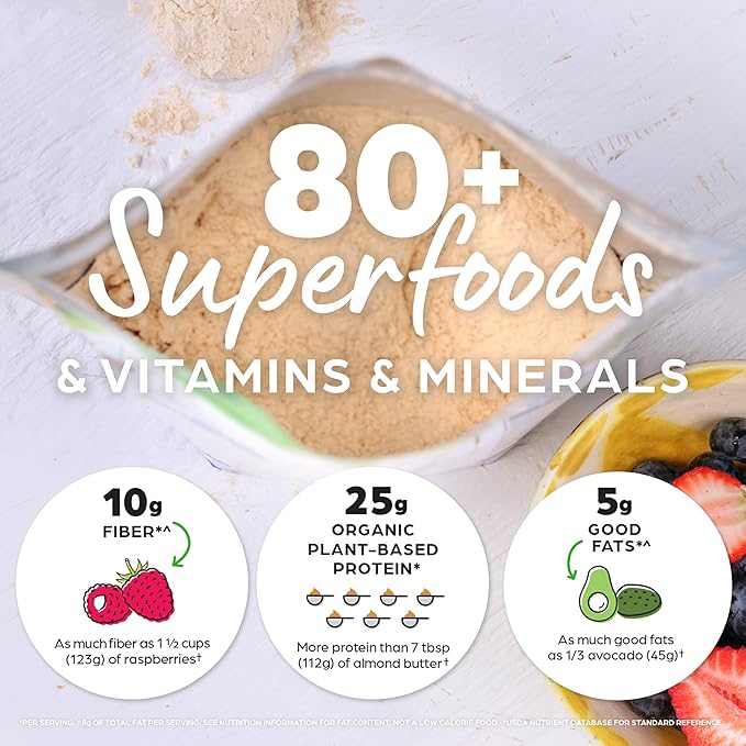 Orgain Perfect Meal, Organic, Vegan Meal Replacement Protein Powder, Vanilla - 25g Plant Based Protein, 80+ Superfoods, 1B Probiotics & 10g Fiber, Adaptogens & Ashwagandha - 2.16lb