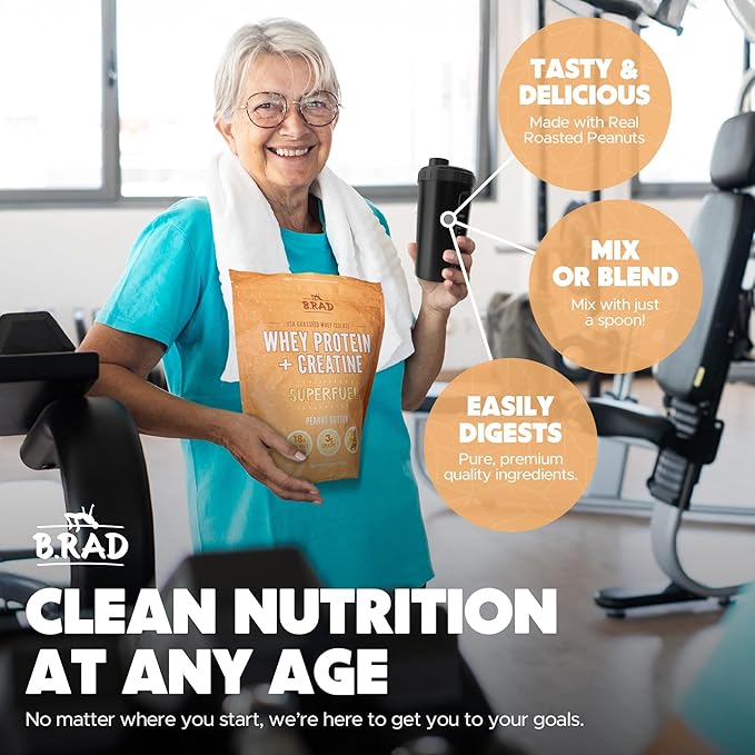 B.rad Superfuel - Grass Fed Whey Protein Isolate Boosted with Creatine | Ultra-Pure, All-Natural Clean Ingredients | 2 Pounds | 100% USA Sourced | Peanut Butter