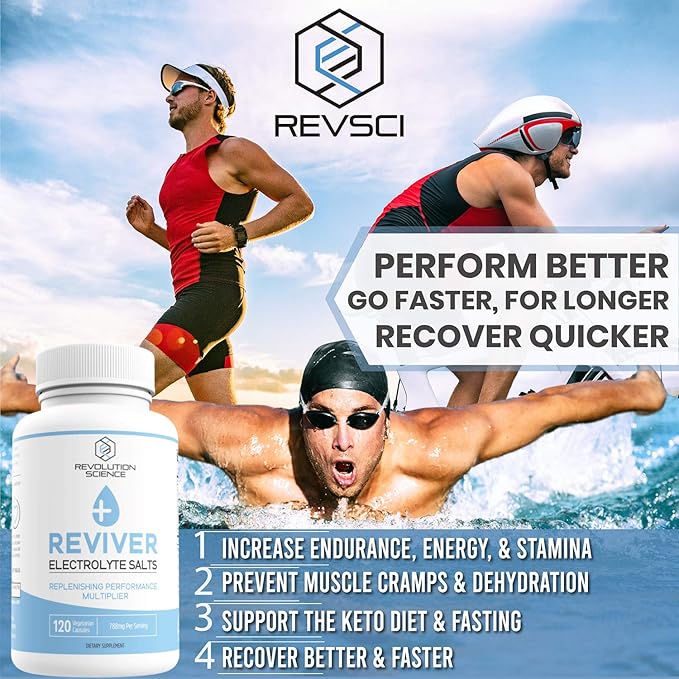REVIVER Superior Absorption Electrolyte Pills - Salt Tablets for Runners & Fasting Electrolytes Supplement, Sugar-Free Salt Pills for Hydration, Cramp Defense, Keto Support 120, Electrolyte Capsules