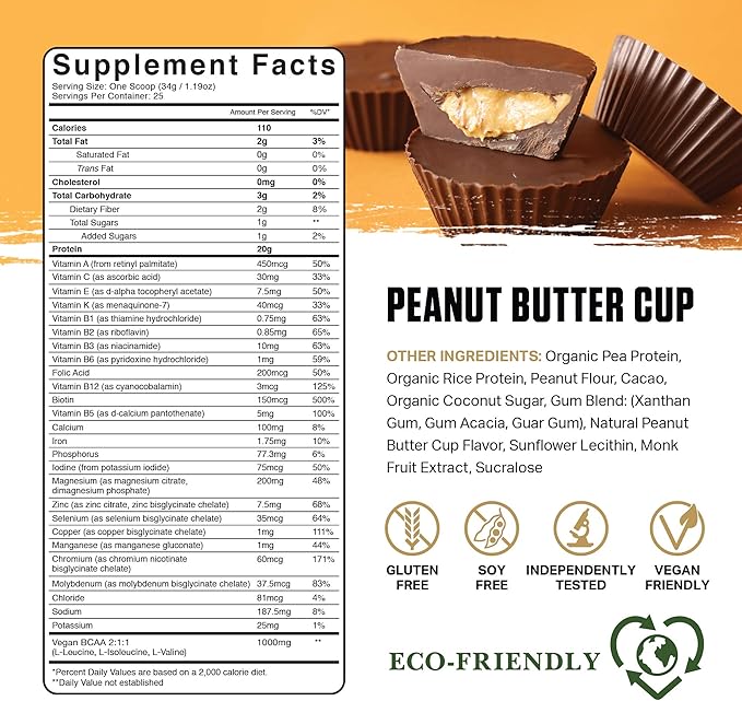 Ambrosia Planta - Premium Organic Plant-Based Protein | Vegan & Keto Friendly | Gourmet Flavors with No Bloating or Stomach Upset | Gluten & Soy Free | No Added Sugar | 25 Servings | Peanut Butter Cup
