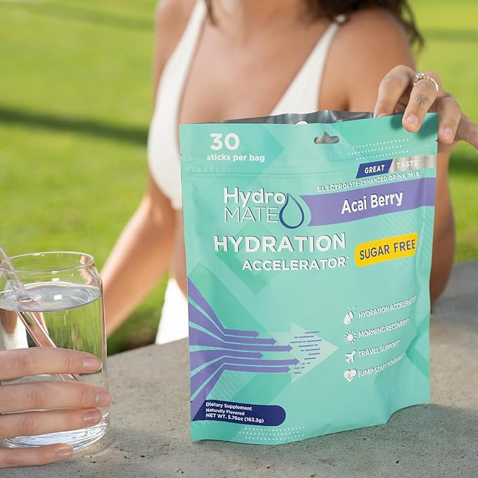Electrolyte Powder Sugar-Free Hydration Packets Acai Berry HydroMATE 30 Sticks