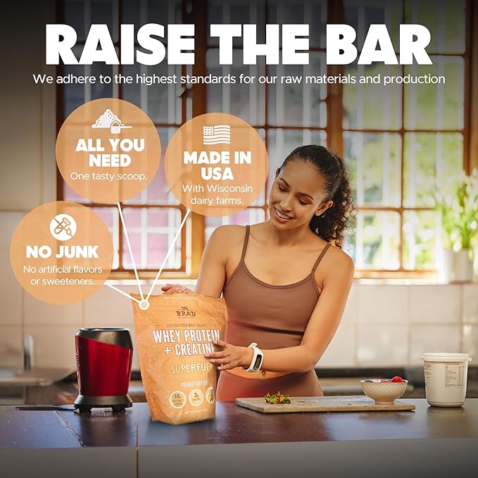B.rad Superfuel - Grass Fed Whey Protein Isolate Boosted with Creatine | Ultra-Pure, All-Natural Clean Ingredients | 2 Pounds | 100% USA Sourced | Peanut Butter