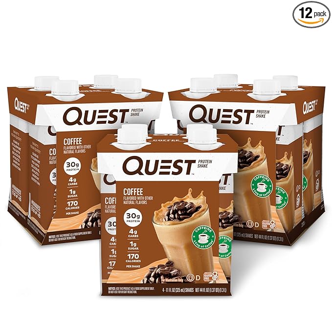 Quest Nutrition Ready to Drink Coffee Protein Shake, 30g Protein, 4g Carb, 1g Sugar, Gluten Free, Keto Friendly, 4 Count (Pack of 3)