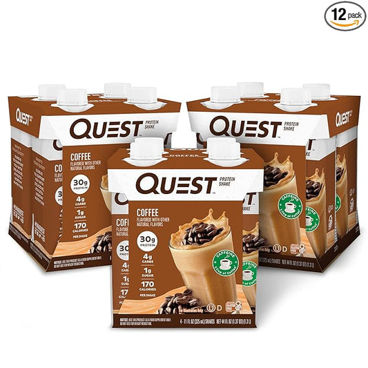 Quest Nutrition Ready to Drink Coffee Protein Shake, 30g Protein, 4g Carb, 1g Sugar, Gluten Free, Keto Friendly, 4 Count (Pack of 3)