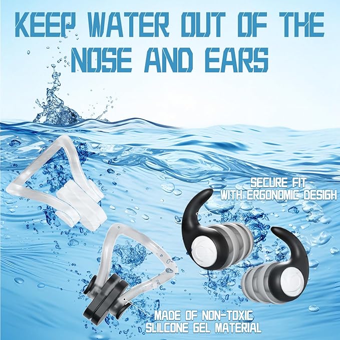 Swimming Nose Clip Ear Plugs - 9 Packs Silicone Swim Nose Plugs with Earplugs for Adult,Waterproof Pool Nose Plug for Diving Surfing and Other Water Sports with Storage Box,Multi-Color