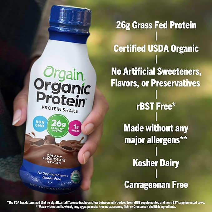 Orgain Organic Protein Shake, Grass Fed Dairy, Creamy Chocolate - 26g High Protein Whey Shake, Ready to Drink, Gluten Free, No Soy Ingredients, No Sugar Added, 14 Fl Oz (Pack of 12)