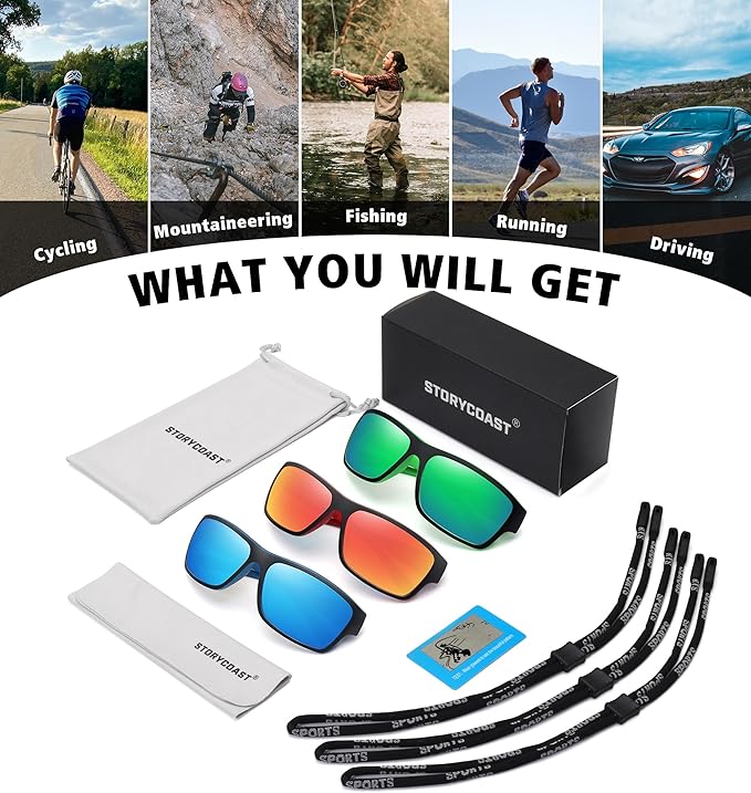 STORYCOAST Polarized Sports Sunglasses for Men Women Unbreakable Frame Cycling Fishing Driving