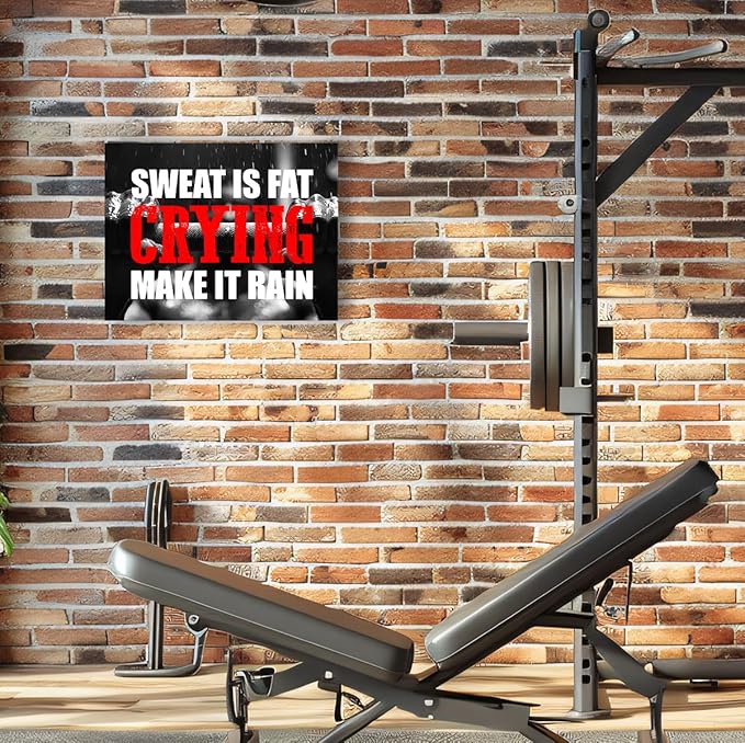 OTINGQD Inspirational Gym Wall Decor,Fitness Quotes Wall Art,Sweat is Fat Crying Canvas Wall Decor for Home Gym