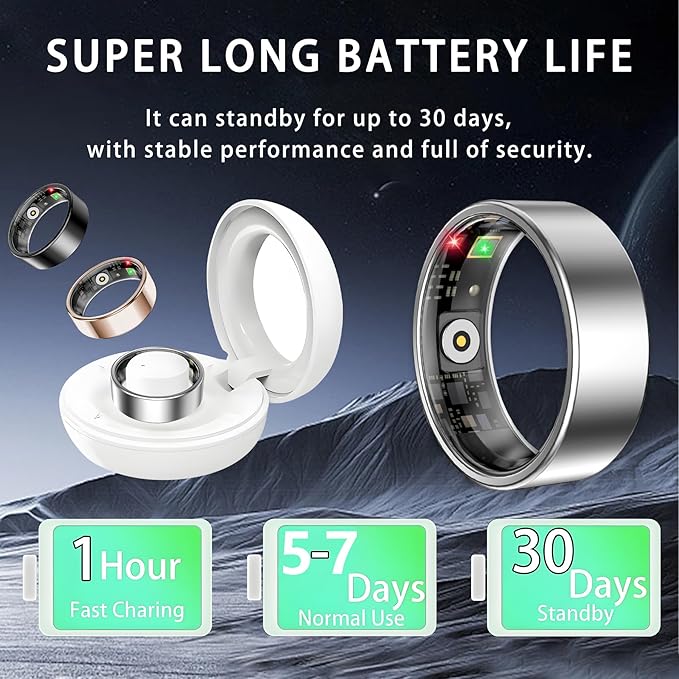 Smart Ring for Women Men, Sleep Tracker Ring, Waterproof Fitness Tracker Health Rings with Heart Rate Monitoring, Blood Oxygen, Stress Distance Calories Steps Tracking, No Subscription Fee(Silver, #8)