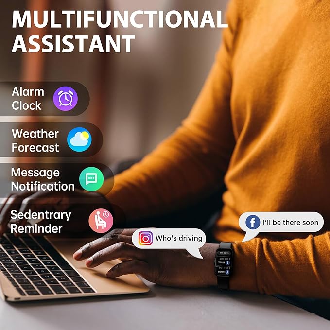 Fitness Tracker with 24/7 Continuous Heart Rate, Blood Oxygen Monitor, Smart Watch with Sleep Monitor, IP68 Waterproof Activity Tracker Step Counter for Women Men (Black)