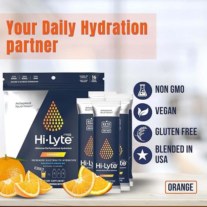 Hi-Lyte Pro Hydration Packets - 16 Individual Drink Packets | Orange | Flavored Electrolyte Powder | Sugar-Free, Zero Carb, Zero Calorie