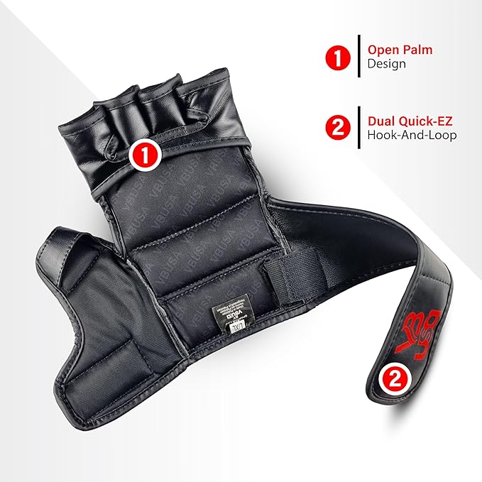 MMA Gloves Grappling Sparring, Maya Hide Leather, Boxing Gloves Muay Thai Martial Arts Training, Half Finger Adjustable Mitts Wrist Support Kickboxing Cage Fighting Punching Bag Workout