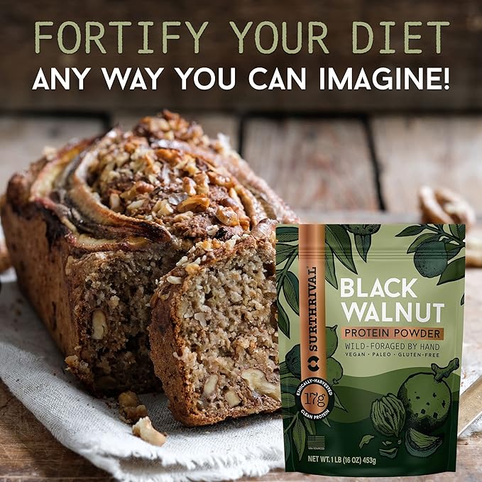Surthrival: Black Walnut Protein Powder, Wild-Foraged, Ethically-Harvested, 17g Protein, USA Sourced, Vegan, Paleo, Gluten-Free, 1lb