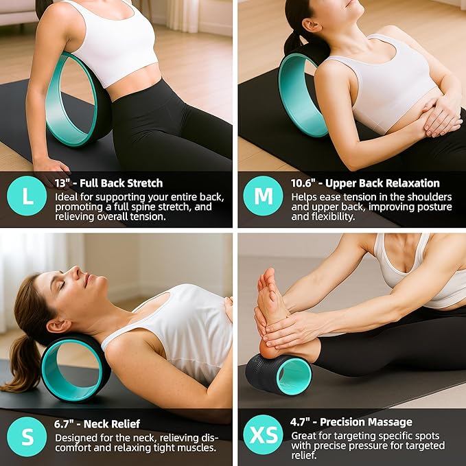 Back Roller Wheel Set of 4 with 2 Yoga Blocks – Foam Back Stretcher for Pain Relief, Spine Cradle Deep Tissue Massage Roller for Stretching & Physical Therapy
