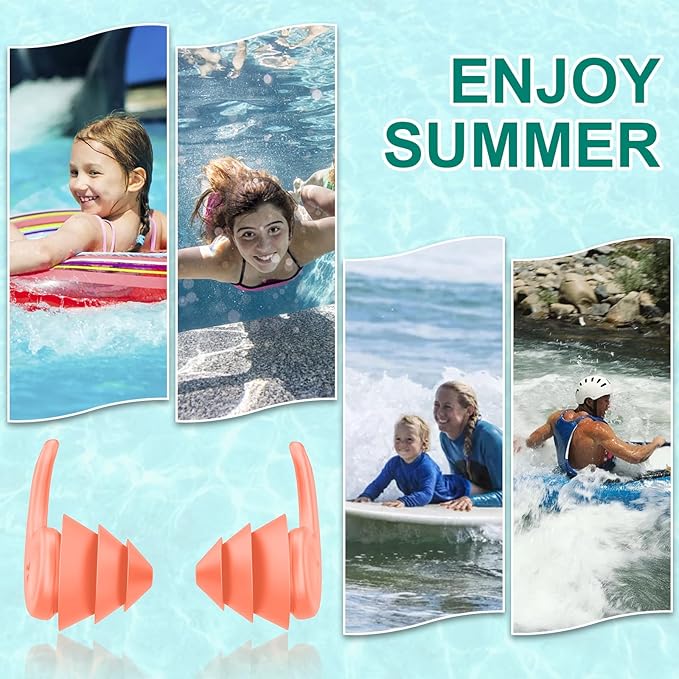 Swimming Ear Plugs for Adults,3 Pairs Waterproof Reusable Silicone Swim Earplugs for Swimming Surfing Snorkeling Showering and Water Pool,Beach,Ocean (Adults & Teens 14+)