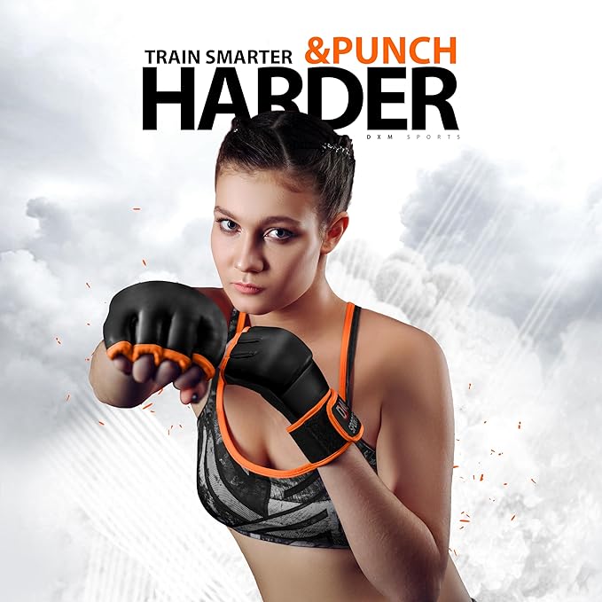 DXM SPORTS MMA Gloves for Men & Women, Martial Arts Bag Gloves, Kickboxing Gloves with Open Palms, Boxing Gloves for Punching Bag, Sparring, Muay Thai, MMA