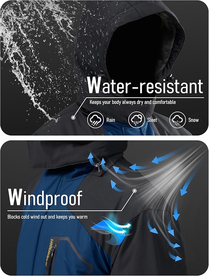 MAGCOMSEN Men's Winter Coats Water Resistant Ski Snow Jacket Warm Fleece Jacket Parka Raincoats With Multi-Pockets