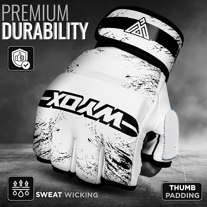 WYOX MMA Gloves for Men & Women – Grappling & Sparring Boxing Gloves with Open Palm Design, Padded Fingerless Training Gloves for Kickboxing, Muay Thai, Youth & Heavy Bag Workouts