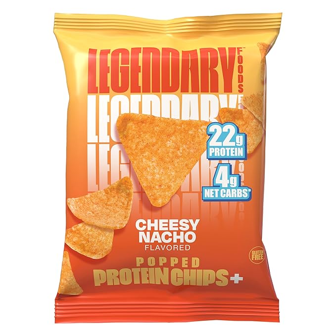 Legendary Foods Cheesy Nacho Protein Chips – Popped Tortilla Style – 22g High Protein, 4g Net Carbs, Low Sugar, Gluten Free, Keto Snack Packs – 10 Count – Healthy Crunchy Chips
