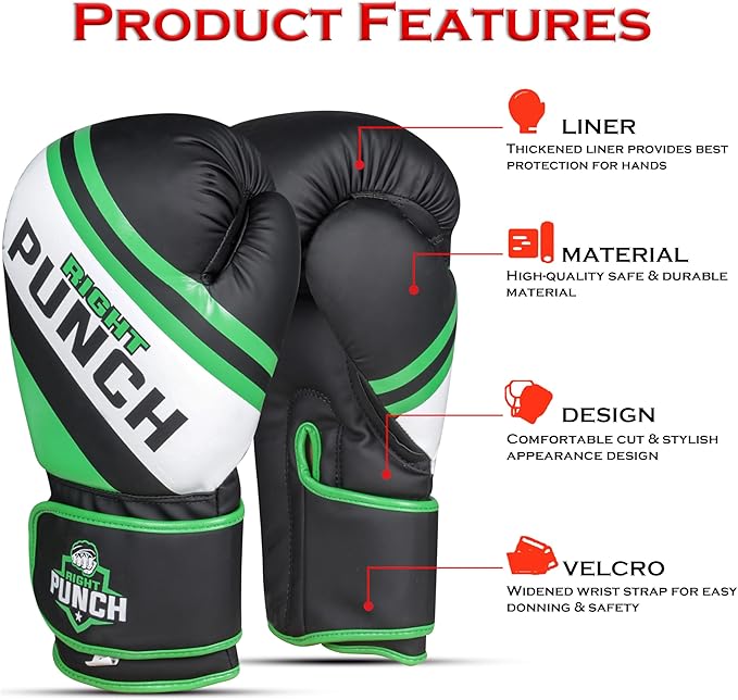 Boxing Gloves for Men & Women – Faux Leather Muay Thai, Kickboxing, MMA & Sparring Gloves – Training Heavy Bag Gloves with Secure Wrist Strap & Thumb Lock – 2 4 6 8 10 12 14 16oz