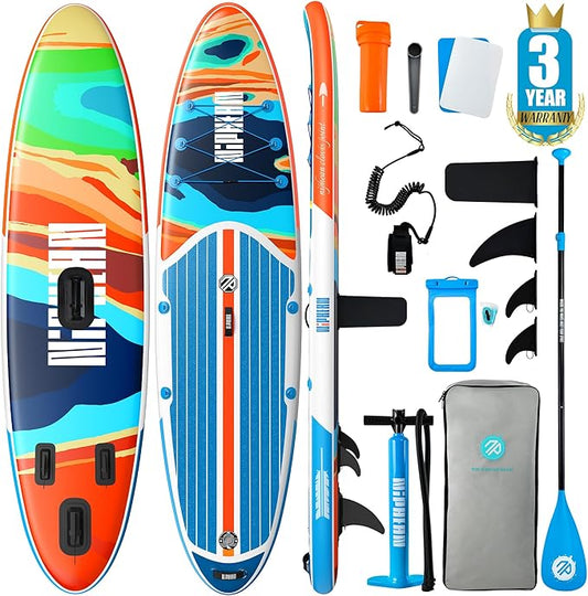 Niphean Inflatable Stand Up Paddle Board with SUP Accessories, Anti-Slip EVA Deck, 10’6’’ Inflatable Paddle Boards for Adults & Youth of All Skill Levels