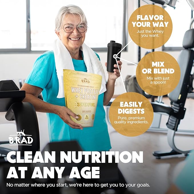 B.rad Superfuel - Grass Fed Whey Protein Isolate Boosted with Creatine | Ultra-Pure, All-Natural Clean Ingredients | 2 Pounds | 100% USA Sourced | Unflavored