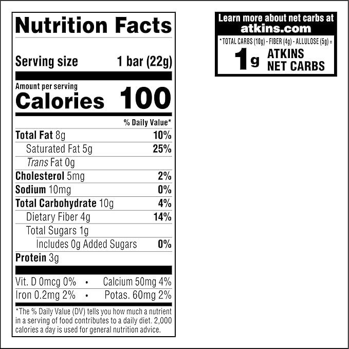 Atkins Endulge, Crunchalicious Bar, 1g Net Carbs, 1g Sugar, Good Source of Fiber, 5 Count (Pack of 8)