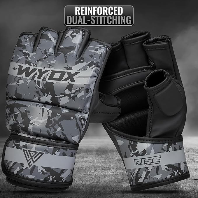 WYOX MMA Gloves for Men & Women – Grappling & Sparring Boxing Gloves with Open Palm Design, Padded Fingerless Training Gloves for Kickboxing, Muay Thai, Youth & Heavy Bag Workouts