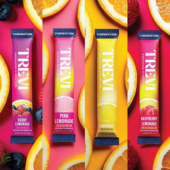 TREVI™ Sugar Free Electrolytes - Drink Mix Hydration Powder Packets - 28 Count - Lemonade Variety Pack - Lemonade, Pink Lemonade, Raspberry Lemonade, Berry Lemonade