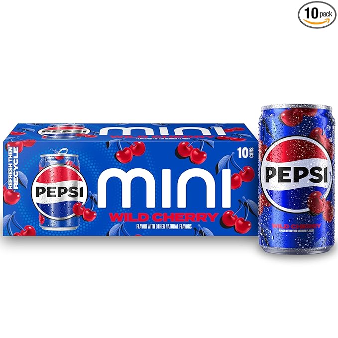 Pepsi Wild Cherry Cola Soda Pop Mini Cans, 7.5 Ounce Mini Cans (10 Pack) (Packaging May Vary)