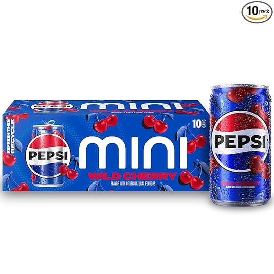 Pepsi Wild Cherry Cola Soda Pop Mini Cans, 7.5 Ounce Mini Cans (10 Pack) (Packaging May Vary)
