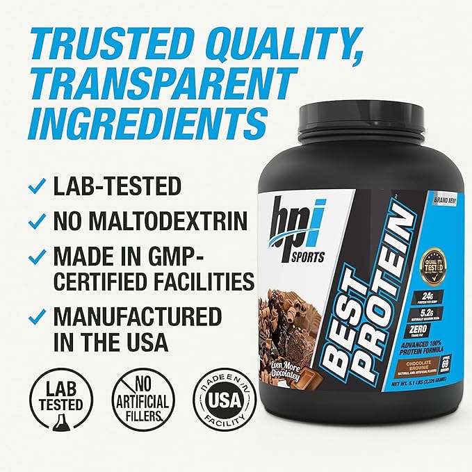 BPI Sports Best Protein – 100% Whey Protein Powder – Muscle Growth, Recovery, Meal Replacement – No Fillers, Gluten Free – Best Protein Powder for Men & Women | Chocolate Brownie – 5.1 Pounds