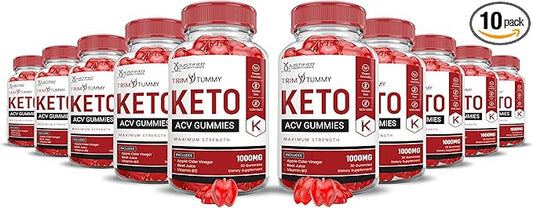 (10 Pack) Trim Tummy Keto ACV Gummies Advanced Formula 1000MG Trim Tummy Keto Gummies Apple Cider Vinegar Formulated with Pomegranate Beet Juice Powder B12 Vegan Non GMO 600 Gummys