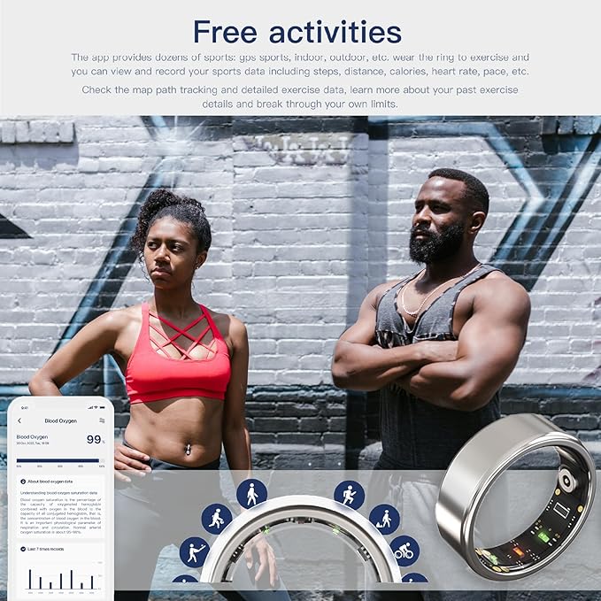 2025 Smart Ring for Women Men, Sleep Tracker Ring, Fitness Smart Ring, Activity Tracker,Sleep Monitor, Stress/Heart Rate/Women's Calories Steps Tracking-No APP Subscription (Black, #6-51.9mm/2.04")