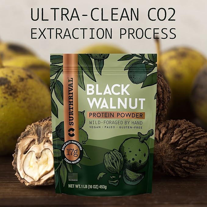 Surthrival: Black Walnut Protein Powder, Wild-Foraged, Ethically-Harvested, 17g Protein, USA Sourced, Vegan, Paleo, Gluten-Free, 1lb
