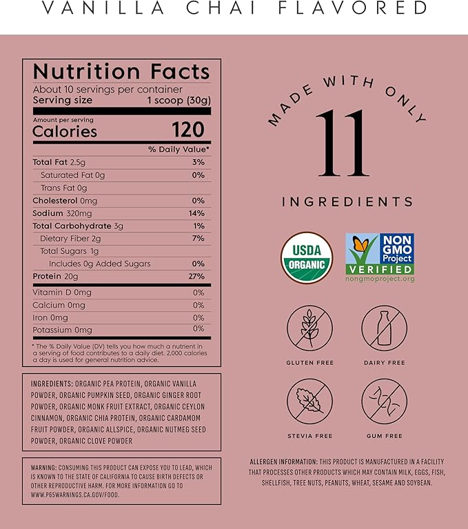 Truvani Vegan Pea Protein Powder | Vanilla Chai | 20g Organic Plant Based Protein | 10 Servings | Keto | Gluten & Dairy Free | Low Carb | No Added Sugar