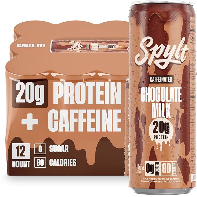 High Protein Chocolate Milk with 60mg Caffeine & 20g Protein - 90 Calories, Ready to Drink, Sugar Free, Lactose Free Milk, Perfect for Workout Recovery & Afternoon Pick Me Up - 12 Count