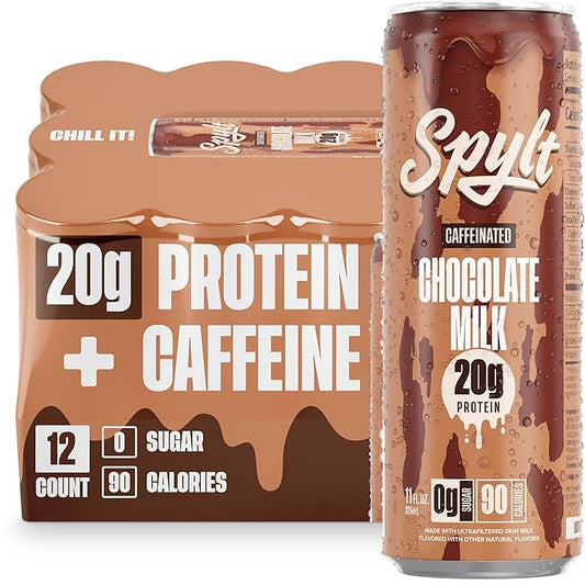 High Protein Chocolate Milk with 60mg Caffeine & 20g Protein - 90 Calories, Ready to Drink, Sugar Free, Lactose Free Milk, Perfect for Workout Recovery & Afternoon Pick Me Up - 12 Count