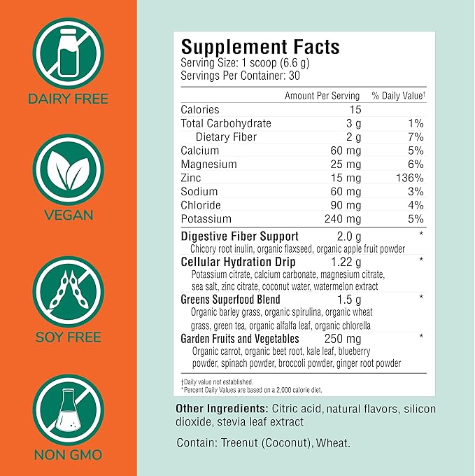 COUNTRY FARMS Refreshers, Super Greens and Electrolytes, Essential Minerals and Superfoods, Hydration Support, Promotes Natural Energy, with Fiber, Tropical Mango, 30 Servings