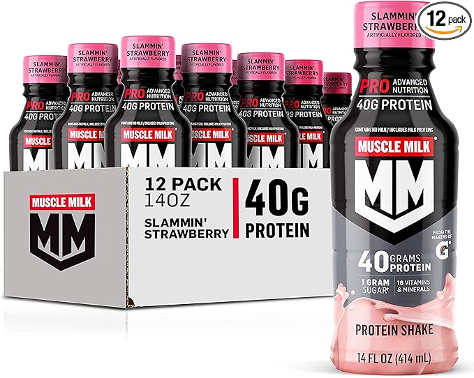 Muscle Milk Pro Series Protein Shake, Slammin' Strawberry, 40g Protein, 14 Fl Oz, 12 Pack