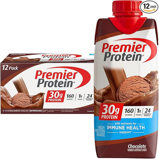 Premier Protein Protein Shake, Chocolate, 30g Protein, 1g Sugar, 11 fl oz Pack of 12