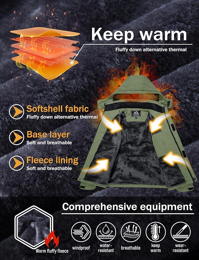 MAGCOMSEN Men's Winter Coats Water Resistant Ski Snow Jacket Warm Fleece Jacket Parka Raincoats With Multi-Pockets