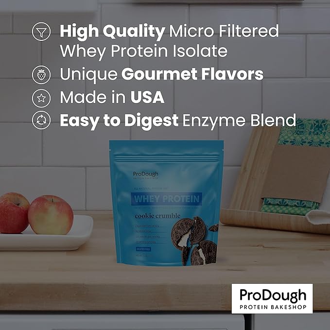 ProDough Gourmet Whey Isolate Hydrolized Protein Powder for Shake Mix- Easy Digest Enzyme Blend, 25g Protein per Serving, Natural Ingredients, Gluten Free, Keto Friendly (Cookie Crumble)
