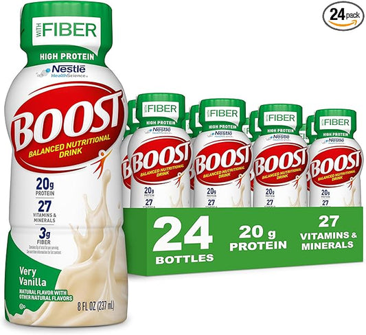 BOOST High Protein with Fiber Ready to Drink Complete Nutritional Drink, Very Vanilla, 8 fl oz Bottle, 24 Pack