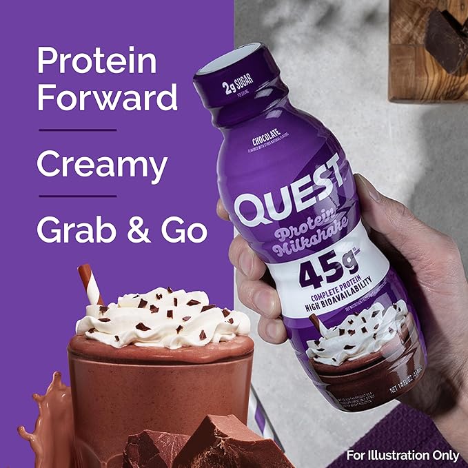 Quest Nutrition Chocolate Protein Shake, 45g Protein, 2g Sugar, 4g Net Carbs, Ready to Drink, Gluten Free, 4 Count