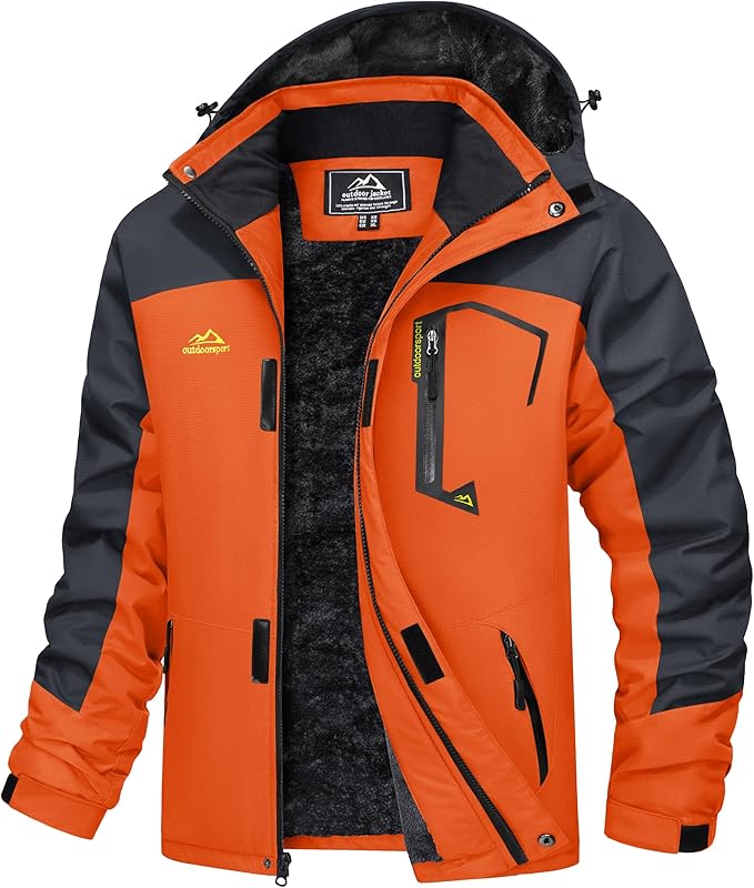 MAGCOMSEN Men's Winter Coats Water Resistant Ski Snow Jacket Warm Fleece Jacket Parka Raincoats With Multi-Pockets