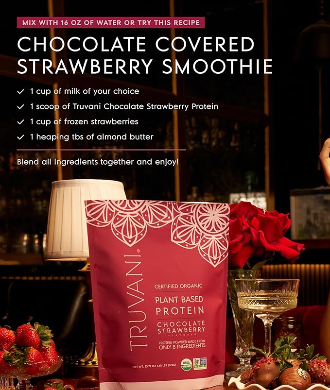 Truvani Vegan Pea Protein Powder | Chocolate Strawberry | 20g Organic Plant Based Protein | 1 Serving | Keto | Gluten & Dairy Free | Low Carb | No Added Sugar