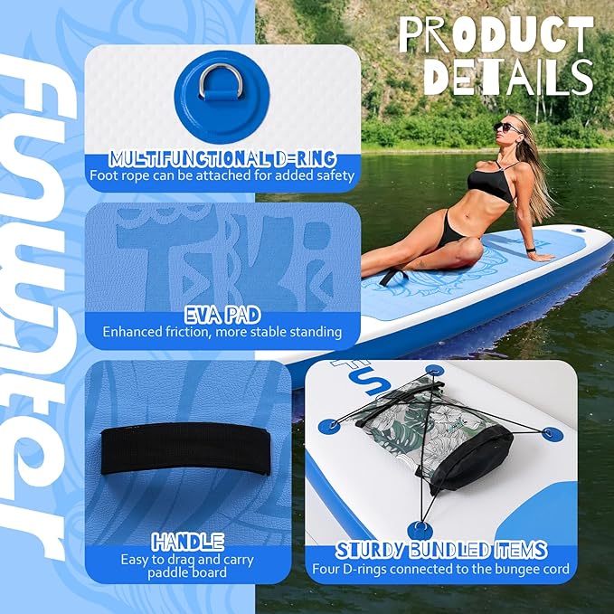 FunWater Inflatable Ultra-Light Stand Up Paddle Board for All Skill Levels with Premium SUP Paddleboard Accessories,Non-Slip Comfort Deck for Youth & Adults